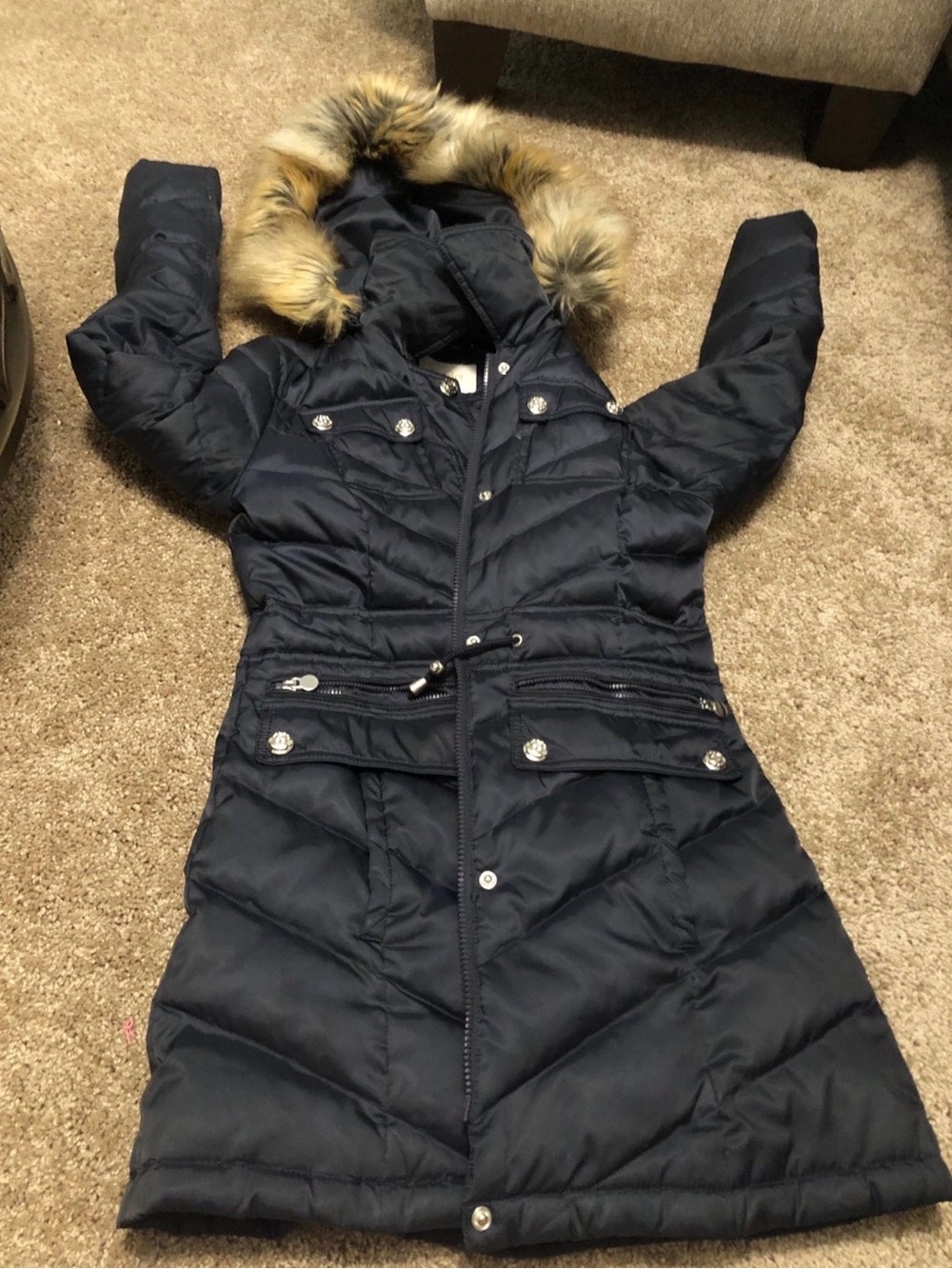 Laundry by Shelli Segal Down Parka Women's Navy with Faux Fur Hood